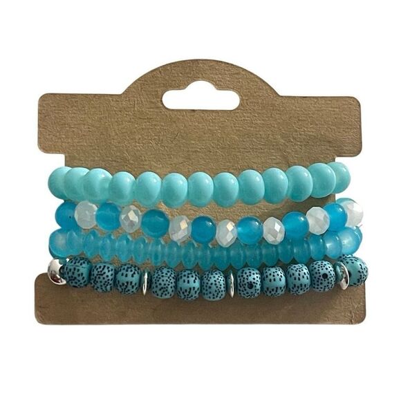 Handmade Blue Boho Bracelet Set 4pc with Anchor, Elephant & Butterfly Charms - Picture 3 of 7